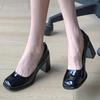 French High Heels Women's 2025 Spring New Versatile Round Head Patent Leather Niche Design Not Tired Feet with Skirts Single Shoes