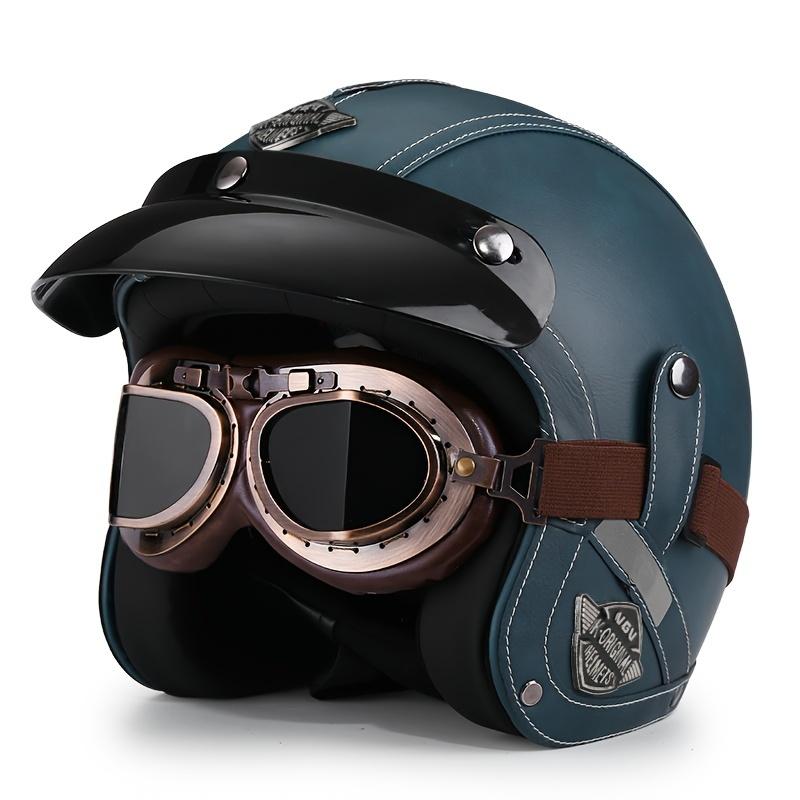 Ретро шлем для мотоцикла Harley 555-Черная кожаная маска для лица Ветровое стекло Четыре сезона Круизный мотоцикл Шлем три четверти