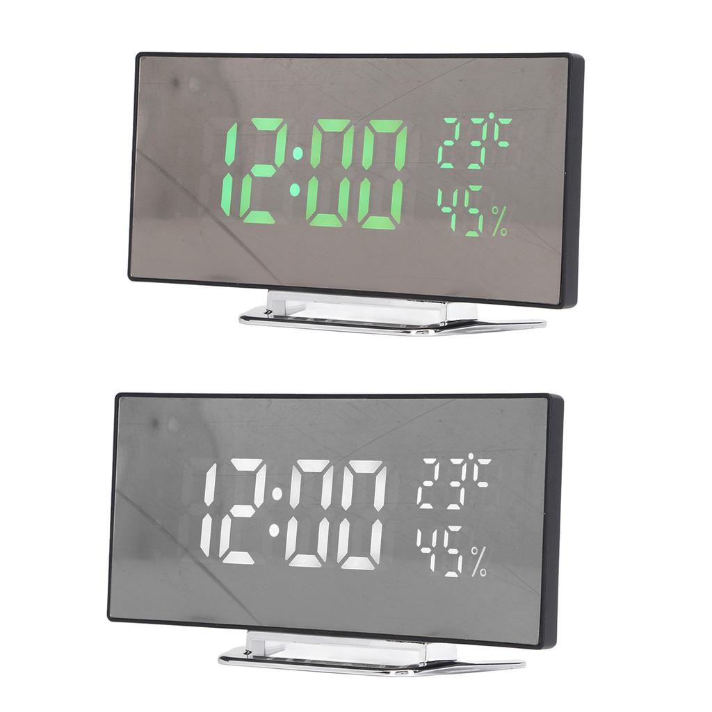 LED Digital Clock 3 Level Brightness Snooze USB Battery Powered Electronic Mirror Alarm Clock with T