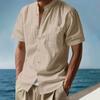 Летняя мужская рубашка с коротким рукавом, однотонная, повседневная, однобортная, из хлопка и льна, дышащая, легкая, мужская, базового стиля, топ