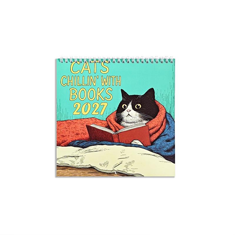 Календарь расслабления с кошками на 2027 год: Кошки, отдыхающие с книгами