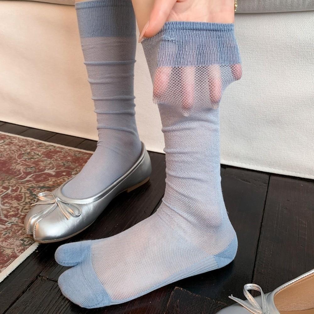 Sheer Mesh Split Toe Socks Hollow Out Slouch Socks Stylish Mid-Calf Socks  Summer Season