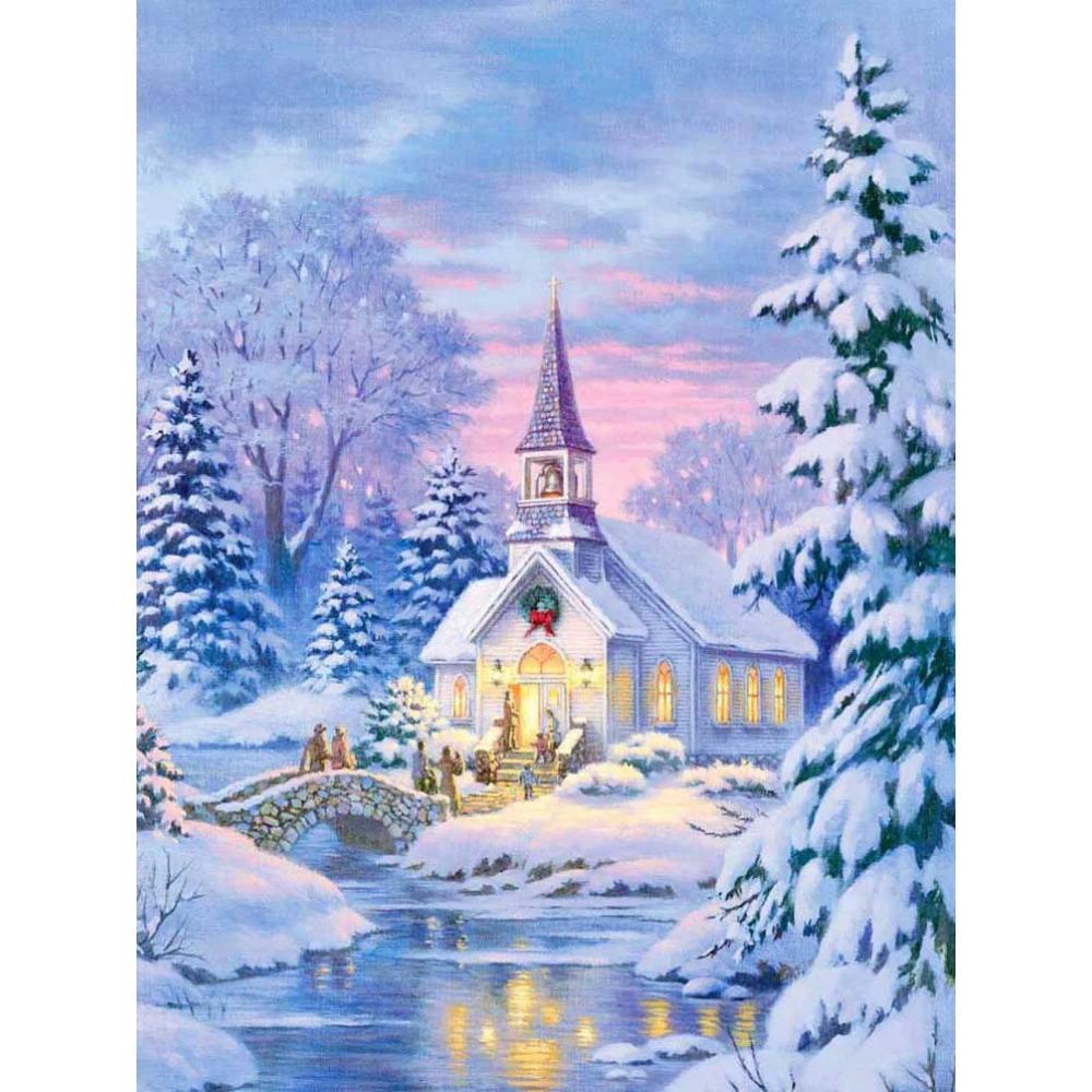 Алмазная живопись Art Full Drill Снежный дом Алмазная картина Ручная работа Снежный день Diy Алмазная мозаика Картина Украшение дома Рождественский подарок
