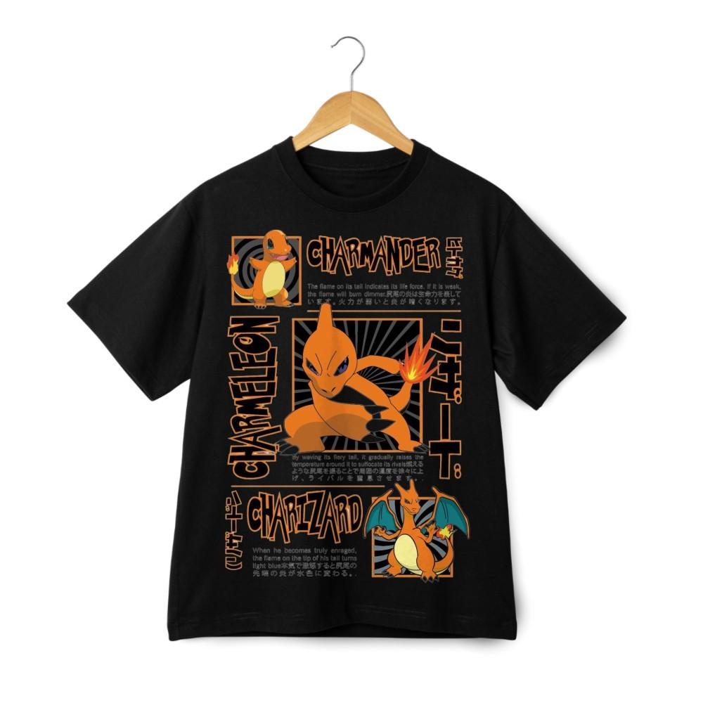Pokemon Streetwear T-Shirt Charmander Charmeleon Charizard Evolution Tee