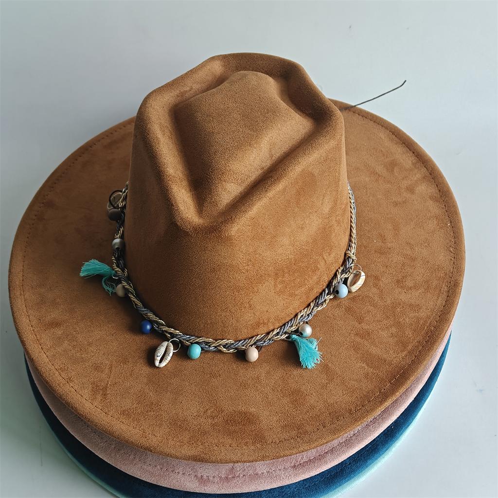 Retro Arrow Top Vegan Suede Hat 9Cm Wide Brim Fedora Hat For Women Men Bohemian Style Panama Hat Rancher Hat