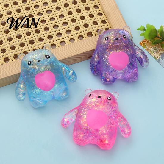 Soft Rubber Stress Ball Slow Rebound Toy, Silicone Relief Squeeze Odorless Pink Heart Bear with Aurora Glitter, Portable Decompression Gift