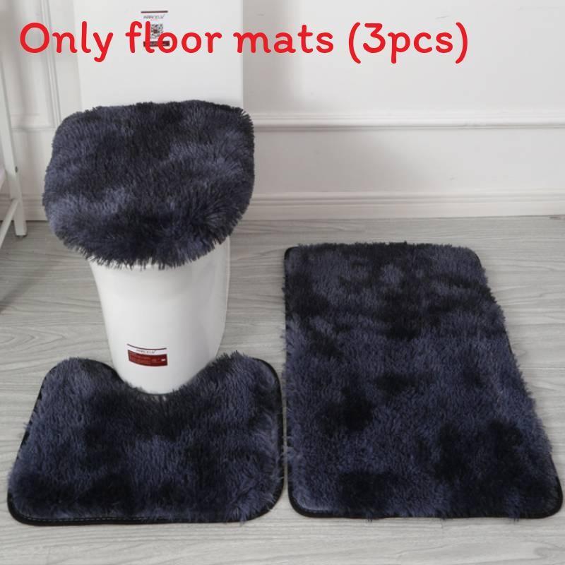 Non Dye Tie Slip Mat Fluffy Plush Bathroom Toilet Seat Cover Carpet 3 Set Piece