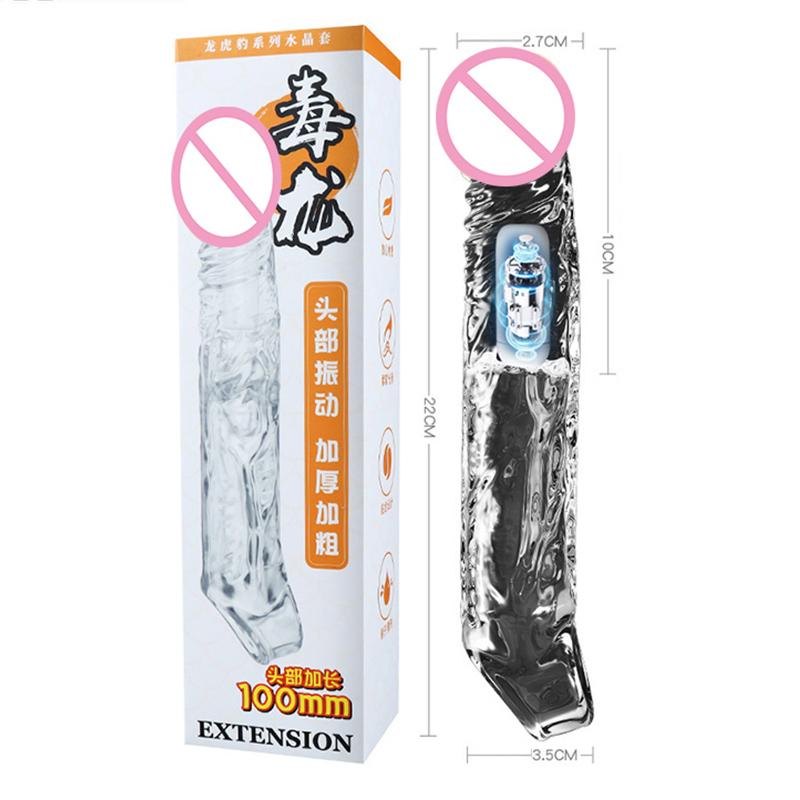 Men's Penis Enlarge Sheath Extra Lengthen Thicken Penis Enlargement Crystal Condom