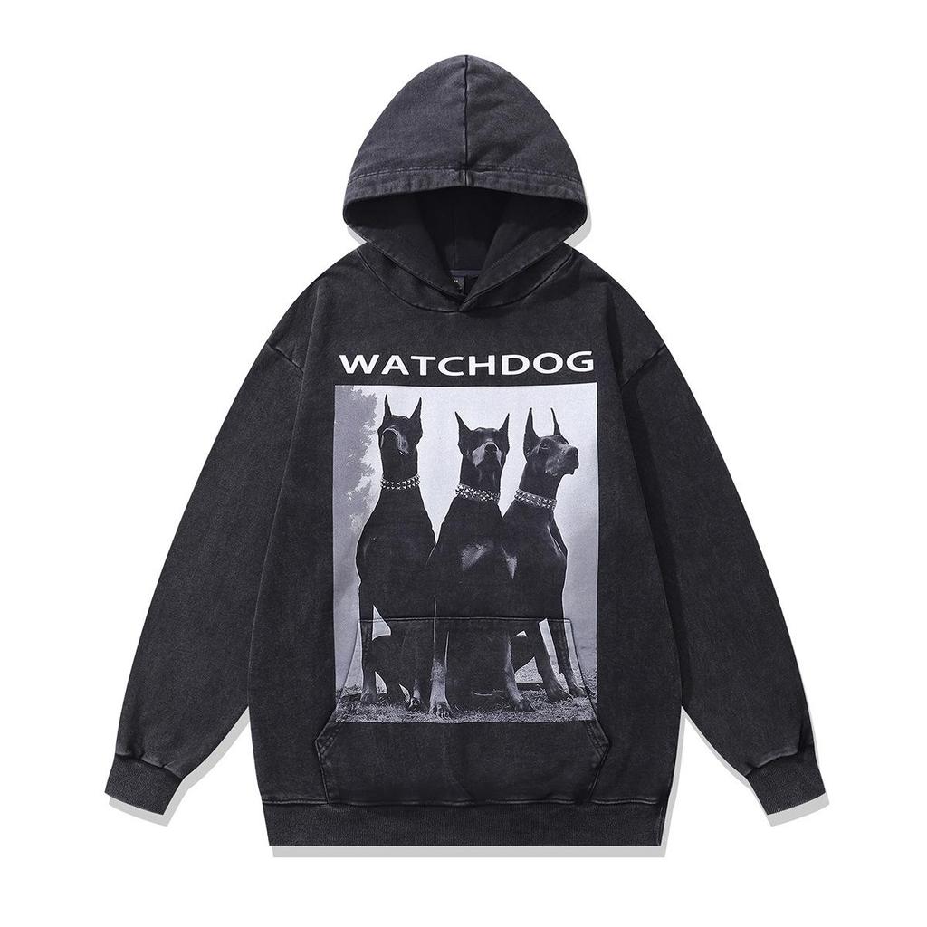 Винтажная футболка унисекс с круглым вырезом TKPA Doberman – Вываренная, Ретро уличный стиль, Свободный крой, Уличная одежда с коротким рукавом