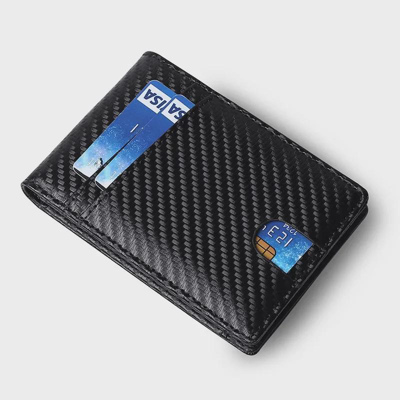 Кожаный кошелек с защитой от кражи RFID и держателем Airtag для мужчин - дизайн из углеродного волокна