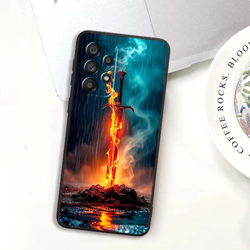 Мечник в древнем стиле Для Samsung A73 A72 A71 A55 A54 A53 A52 A51 A13 A22 A16 A15 A12 A14 A26 A07 5G Черный Чехол для Телефона
