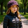 Women's Knit Hat Blended Wool Vintage Thermal Hat Suitable for Winter Fashion Checkered Cold-Weather