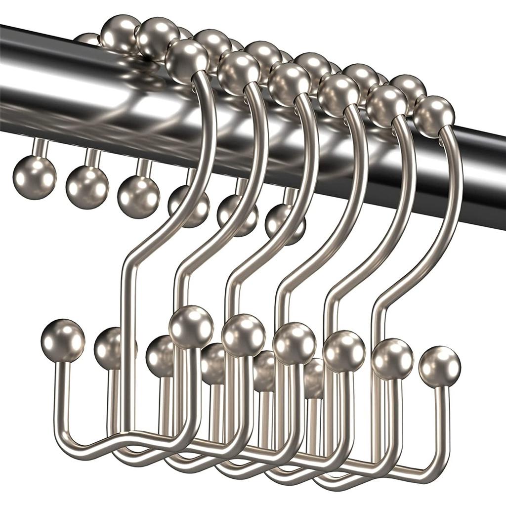 Shower Curtain Hooks, Shower Curtain Rings Roller Polished Satin Nickel Ball 12 Pcs/pack Rustproof