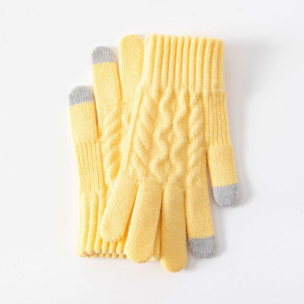 Женские зимние вязаные перчатки с бархатной подкладкой и сенсорным экраном - Милые, Толстые, Корейский стиль, Защита от холода