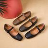 Autumn Square Head Mary Jane Shoes Women'S Burgundy Ballet Soft Leather Retro Versatile Literary Flat Shoes