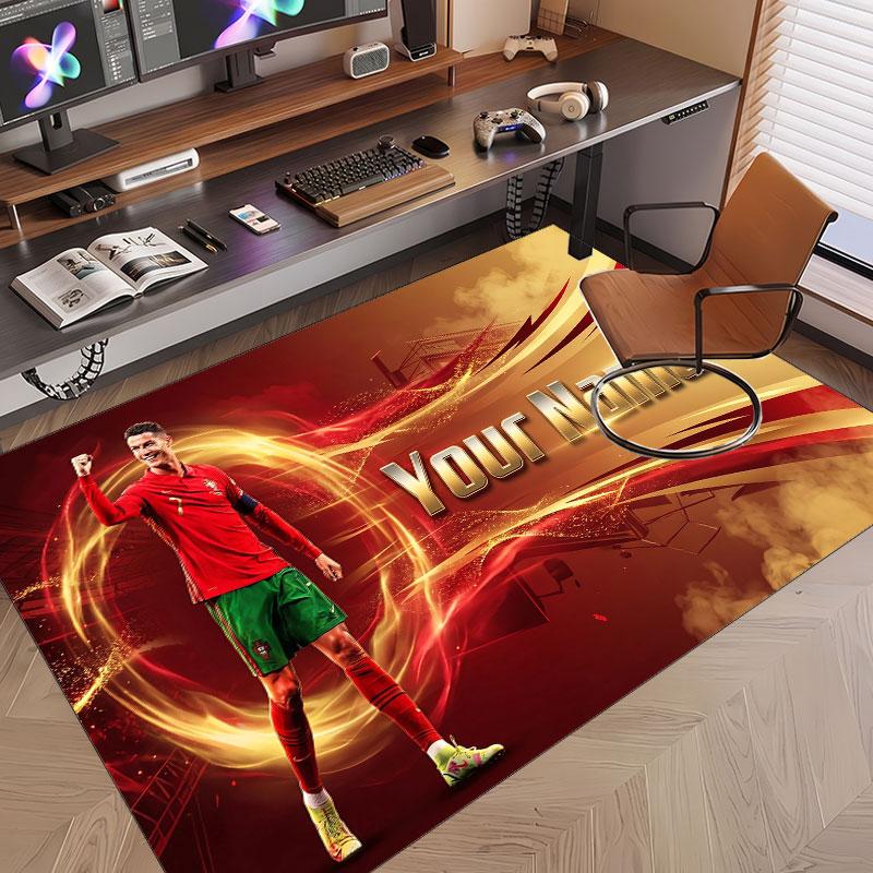 Custom Rug Cristiano Ronaldo Pattern Print Name Text Soft Non‑Slip Floor Carpet for Home Indoor Decoration
