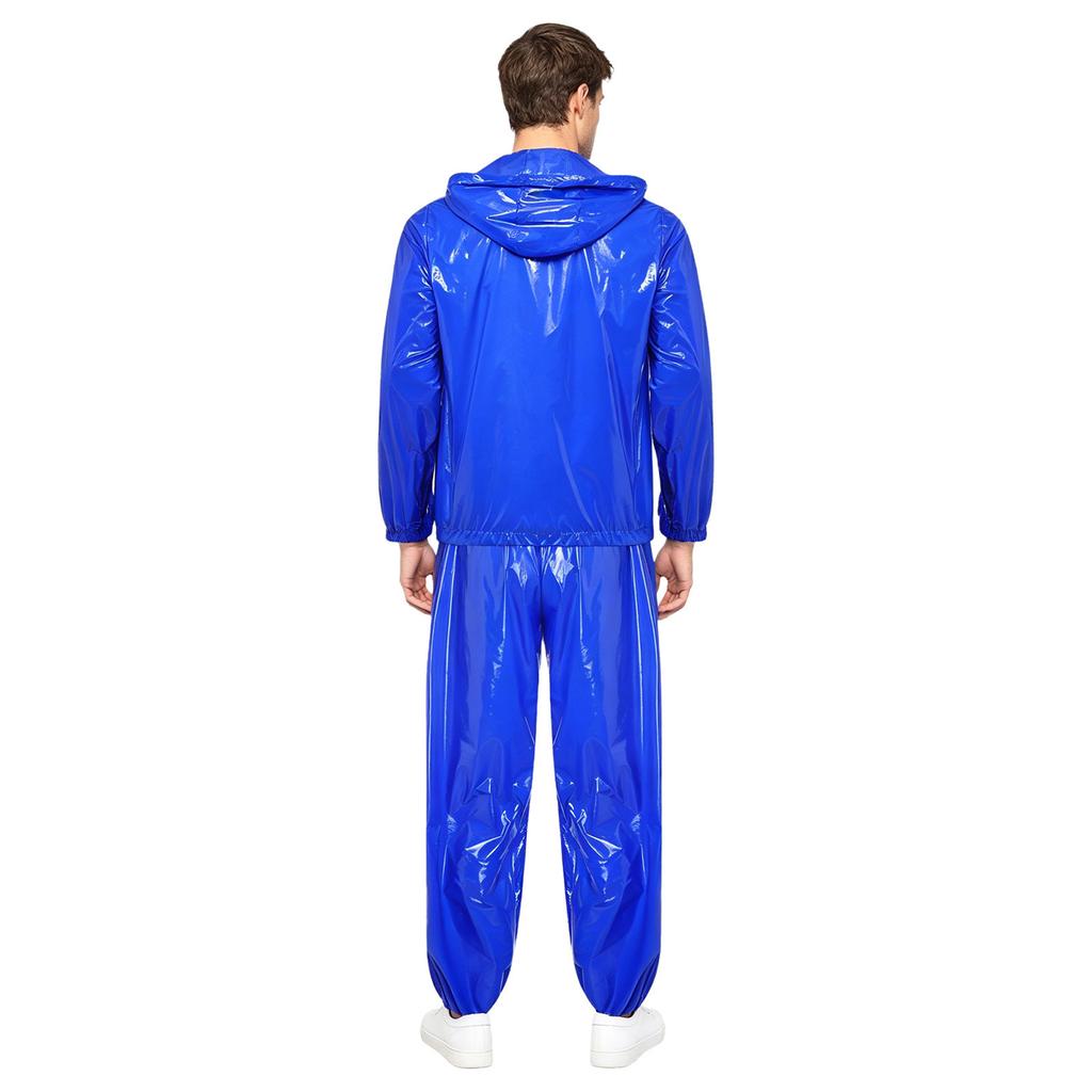 Mens Waterproof Tracksuit Hooded Windbreaker Front Zipper Pocket Jogging Pants Elastic Waist Rainwear Suit