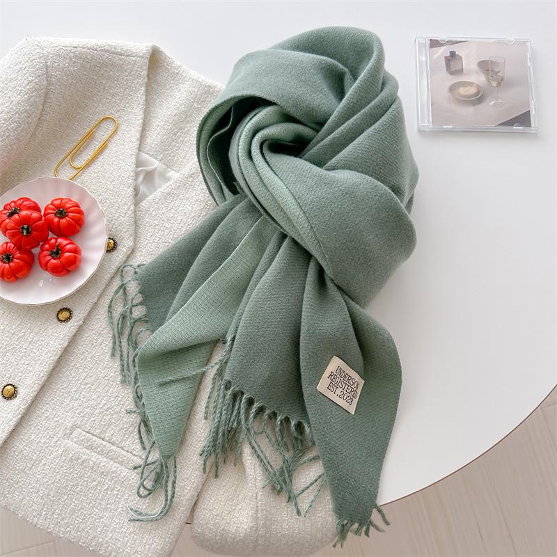 Двусторонний искусственный кашемировый шарф женский однотонный теплый корейский вариант длинный платок-шарф для пары