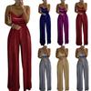 Женский модный и повседневный свободный цветной комбинезон с широкими штанинами, стягивающийся на талии, с элегантными бретелями, украшенными бусинами