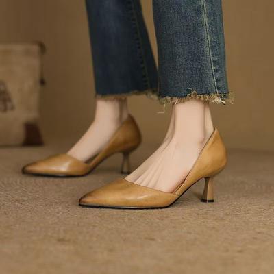 Темпераментные туфли-лодочки с вырезом, 2025 новинка, ретро, универсальные, на одном ремешке, французские рабочие туфли, остроносые, на высоком каблуке, женские