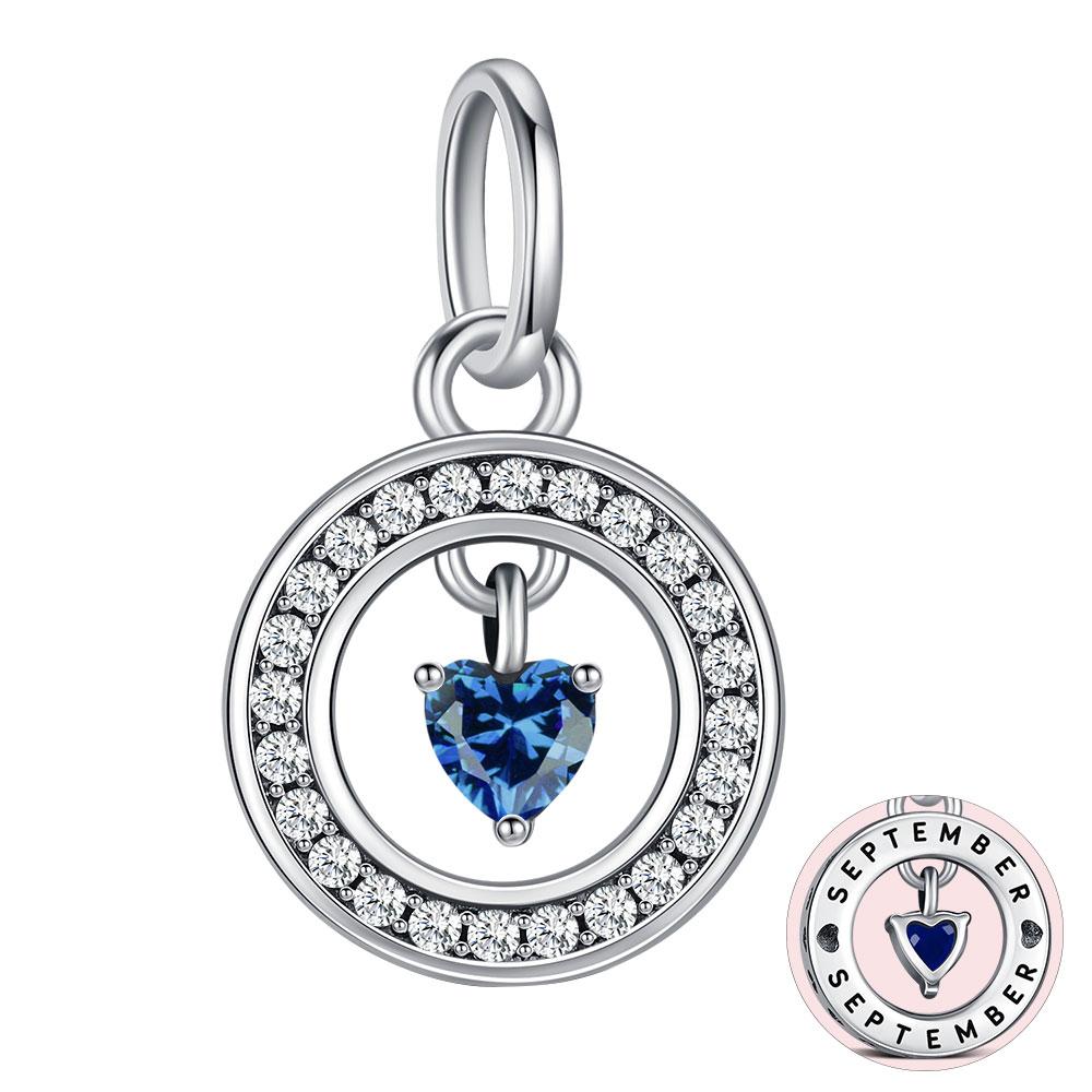 S925 Silver Lucky Month Birth stone Charm Fit Bracelets Diy For Women Pendant Colorful 12 Month Charm