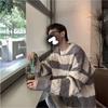 Круглый ворот мужской осенне-зимний свободный ленивый стиль полосатый контрастный свитер куртка модный низ свитер