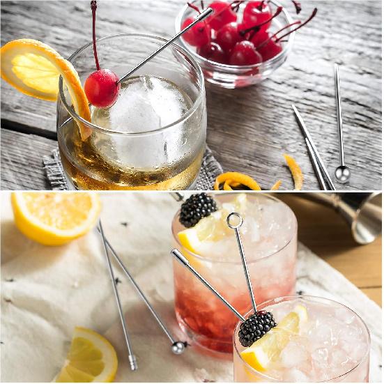 Cocktail Picks Stick, 20Pcs Stainless Steel Martini Picks, Reble Metal Cocktail Skewers Olives Appetizers Bloody Mary Brandied
