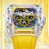 Bugatti Watch Men'S Barrel-Shaped Multifunctional Three-Eye Acrylic Transparent Case Mechanical Watch
