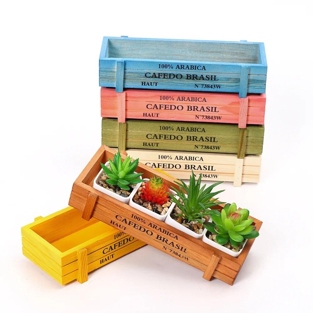 Natural Wooden Flowerpot Garden Decor Trough Decor Pots Succulent Boxes Rectangle Vase Vintage Crates Wood Flower Pot Home Tools