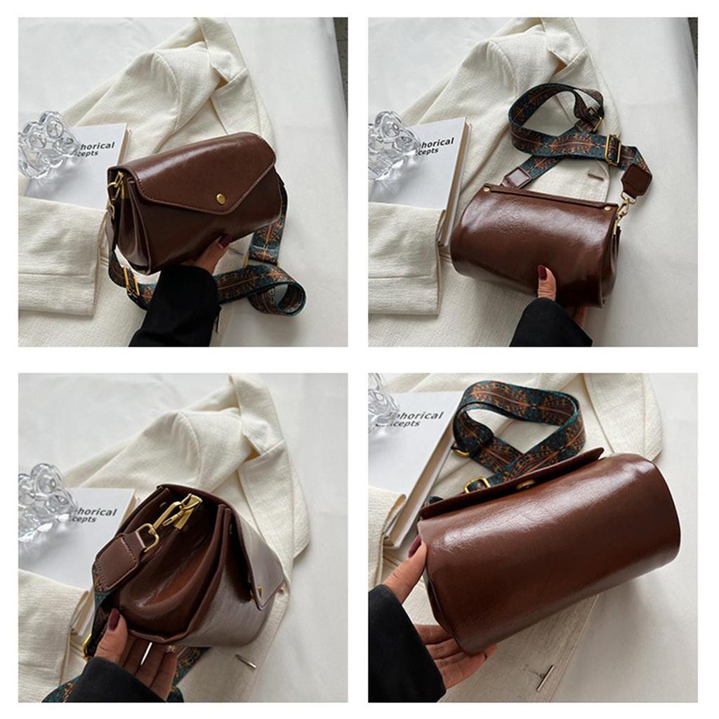 Женские однотонные сумки-мессенджеры из искусственной кожи, винтажная сумка через плечо с широким ремешком и клапаном