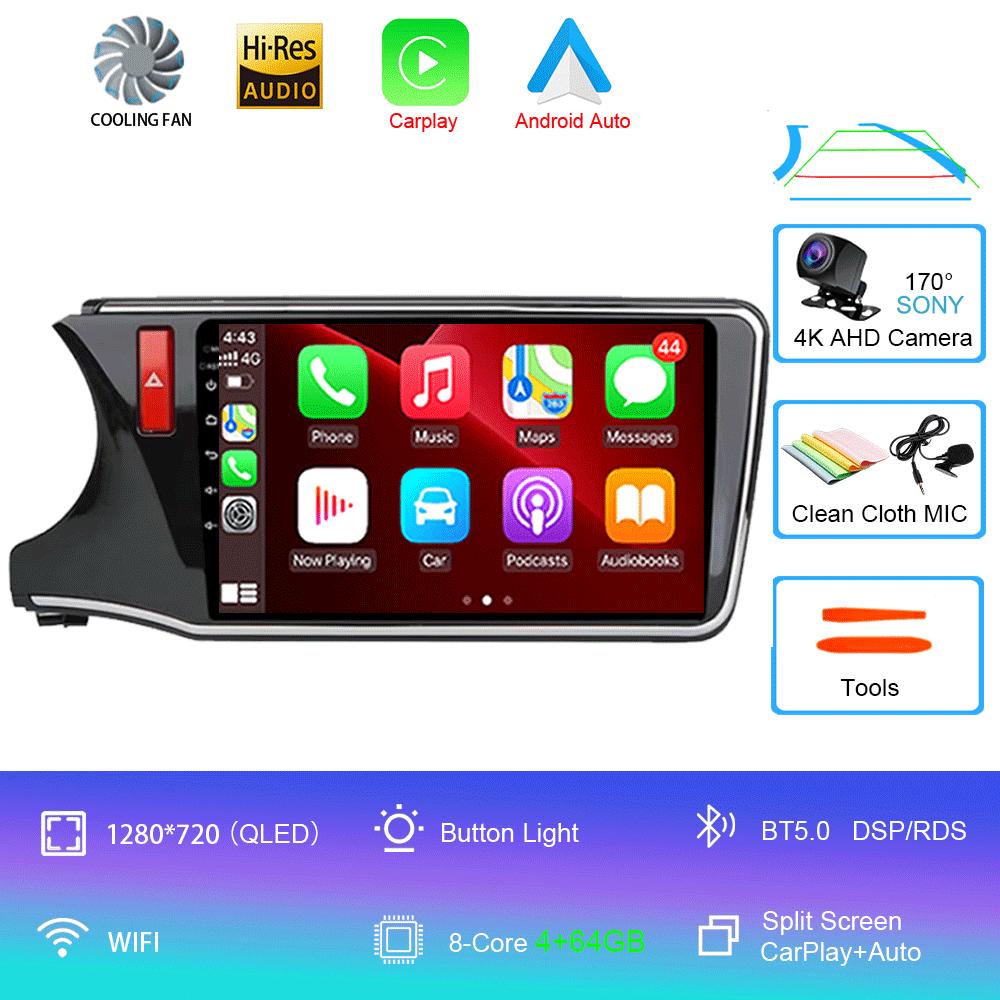 Для Honda City Grace 2014 - 2017 Android 14 Автомобильный радиоприемник Мультимедийный плеер Блок правого руля Навигация GPS 4G Wifi BT DSP QLED Экран