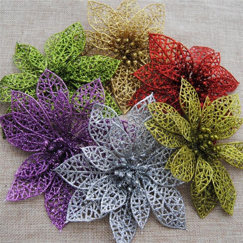 4Pcs/10pcs Hollow Xmas Flowers Artificial Christmas Hollow Flower For Christmas Tree Decorations Orna