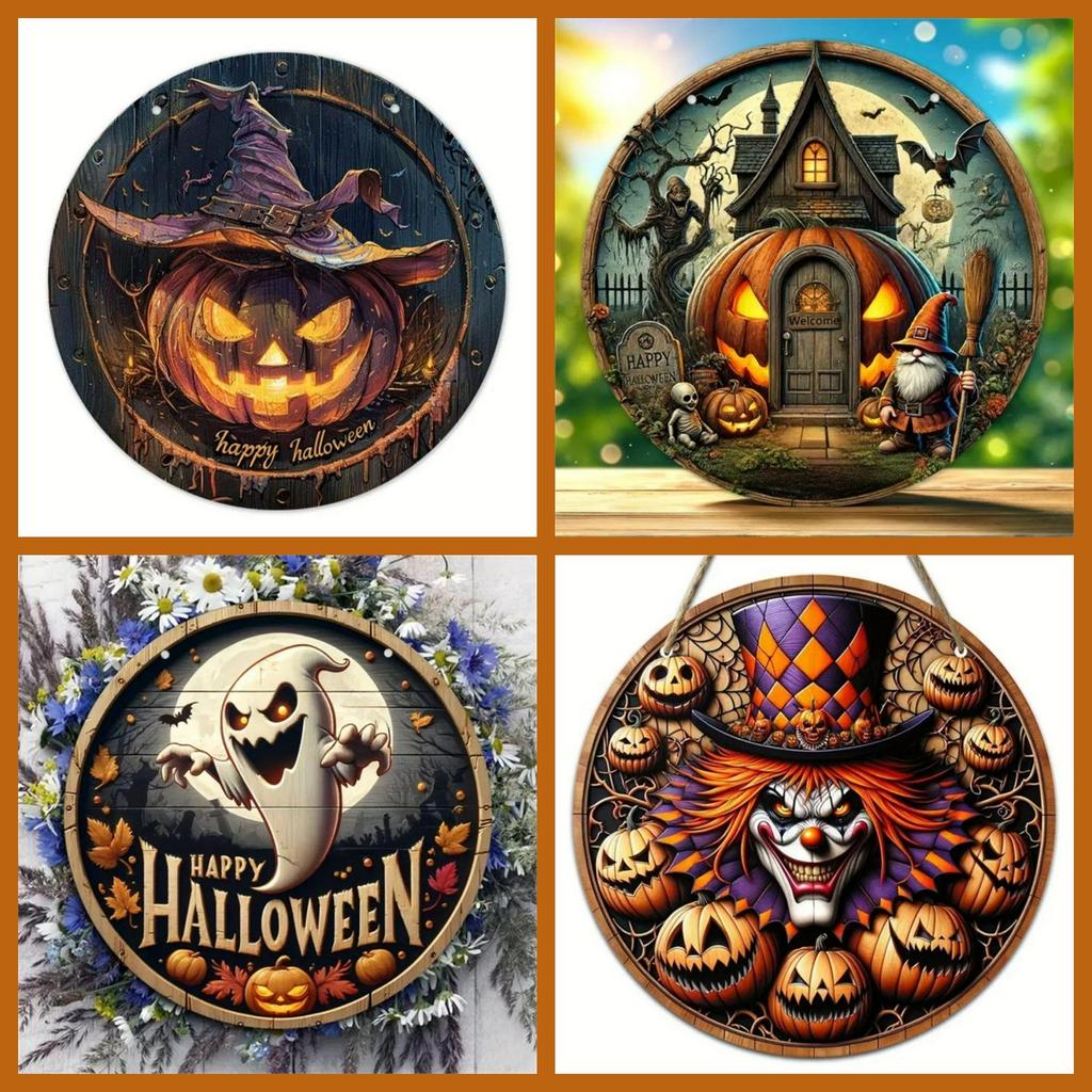 Creative Wooden Craft Door Plaque Decoration Circular Logo Witch Wooden Plaque Halloween Decoration Christmas