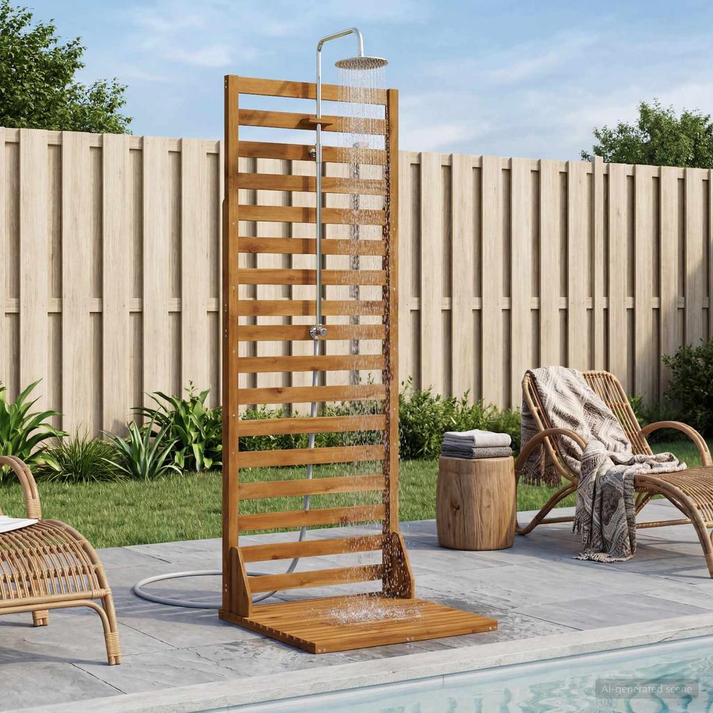 Garden Shower 205.5 cm Solid Acacia Wood and Stainless Steel Natural