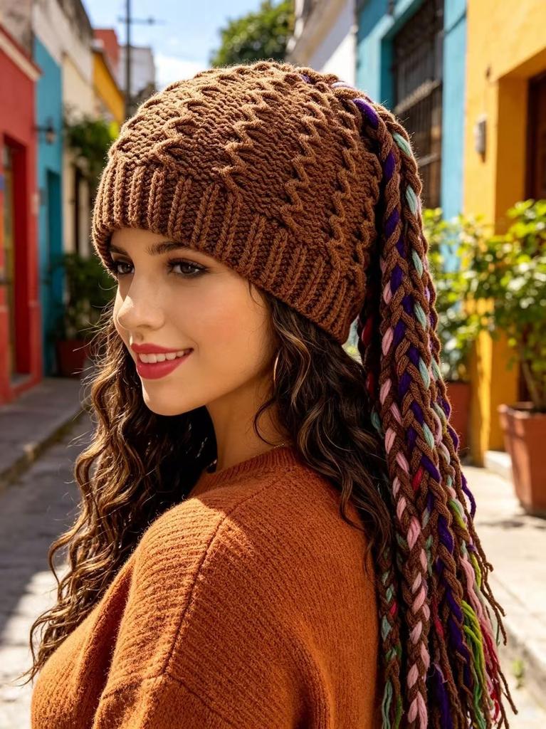New Autumn and Winter Crocheted Wool Hat Bohemian Wig Braided Hat Funny Wool Knitted Wool Hat