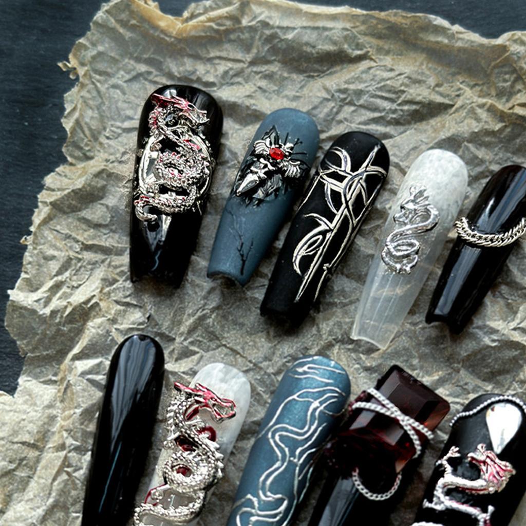 6pcs Metal Alloy 3D Snake Dragon Nail Charms Glitter Decorations for DIY Manicure Easy To Apply and Remove