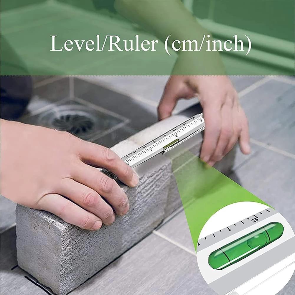 Ручка шариковая 7 в 1 с современным ручным инструментом, измерительной технической линейкой, отверткой, стилусом для сенсорного экрана, спиртовым уровнем.