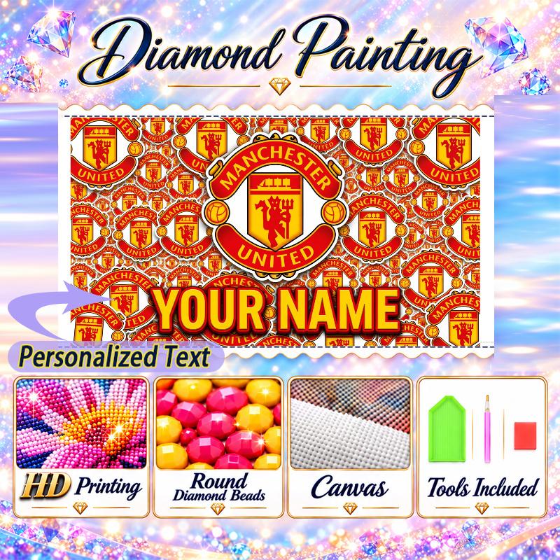 Manchester United 5D DIY Diamond Painting Custom Name Text, Full Drill Rhinestone Mosaic Art Home Gift