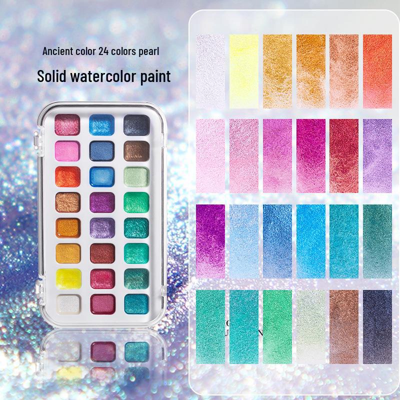 Rubens Pearlescent Watercolor Set - 12 or 24 Solid Pigment Colors for Art and Nail Designs