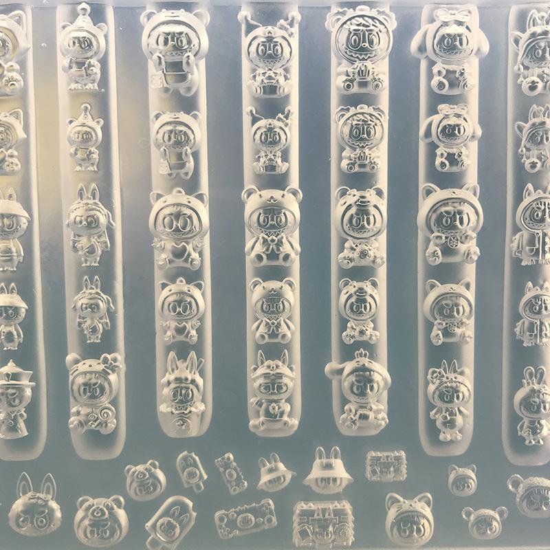 3D Силиконовая форма для рельефа Каваи Мультяшный Лабубу Форма для нейл-арта Дизайн своими руками Маникюрный шаблон Резьба Украшения для нейл-арта Аксессуары