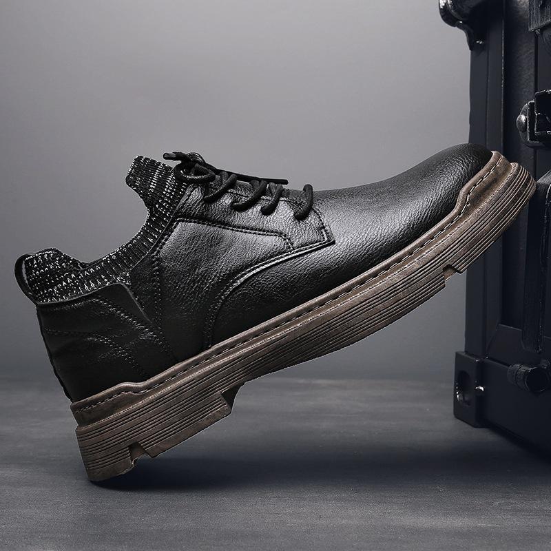 Модная кожаная повседневная мужская обувь Удобные кроссовки Модная обувь Обувь для ходьбы Зимние ботинки На шнуровке Мужская вулканизированная кожаная обувь