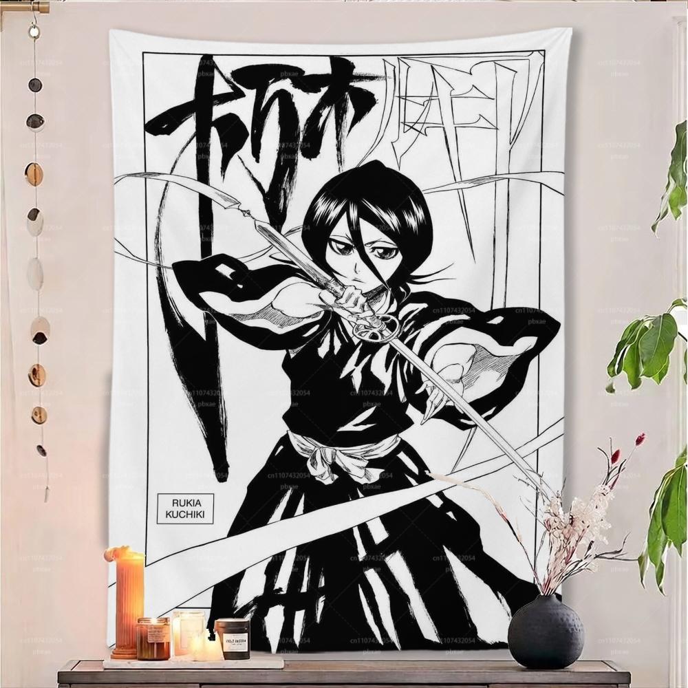 Black White Style bleach Anime Character Tapestry Japanese Print Wall Hanging Background Cloth Bedroom Dorm Apartment Home