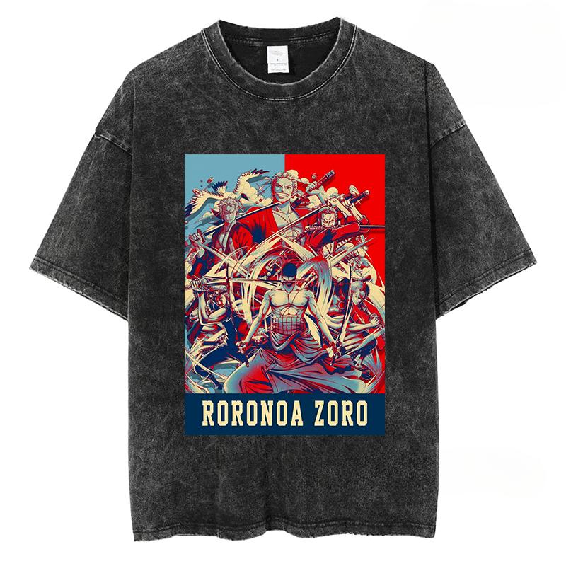 Men's and women's Zoro Y2K Harajuku High Street anime T-shirts vintage cotton T-shirts oversized loose T-shirts