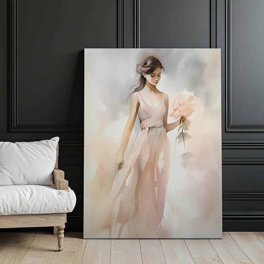 Piękna Kobieta Z Kwiatami Piękna Kobieta Z Kwiatami, 70X100 Cm, Bez Ramy, Płótno Premium Na Blejtramie