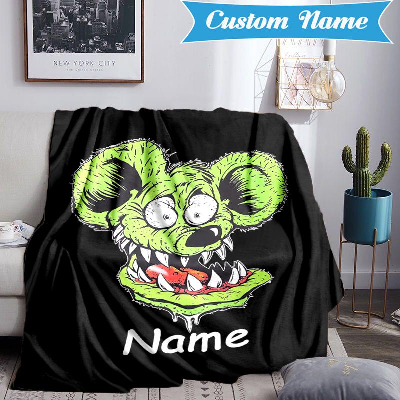 Custom Name Green Mouse Fink Blanket Lightweight Ideal Bedding Blanket Perfect for Travel, Camping, Living Rooms, Sofas, Christmas gift