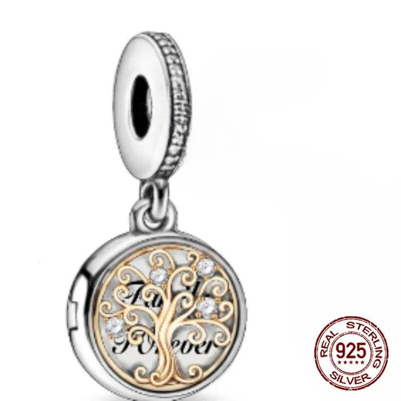 Стерлингового серебра 925 пробы, Золотая подвеска, Корона, семейное дерево, защитная цепочка, полые бусины, подходят для оригинальных новых браслетов, женские ювелирные изделия, сделай сам