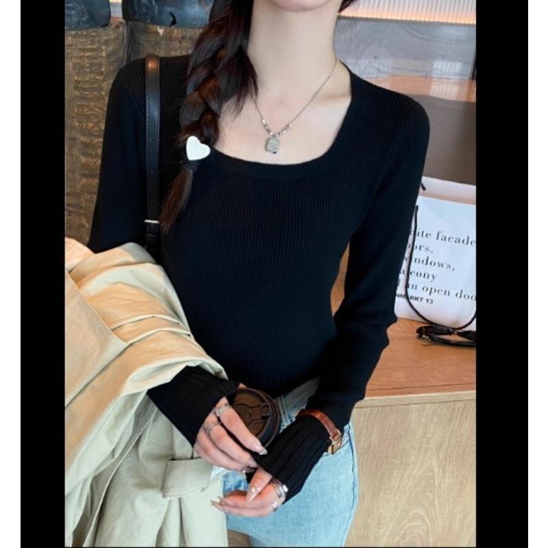 Женский тонкий вязаный свитер Осенний топ с квадратным вырезом Undercover Короткий облегающий свитер