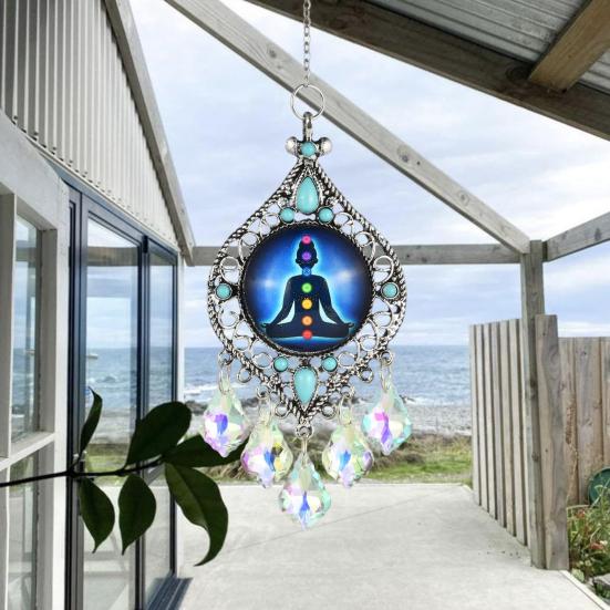 Chakra Sun Catcher Handcrafted Faux Crystal Suncatcher Zen-Inspired Prism Hanging Decoration for Home Window Yoga Practitioners
