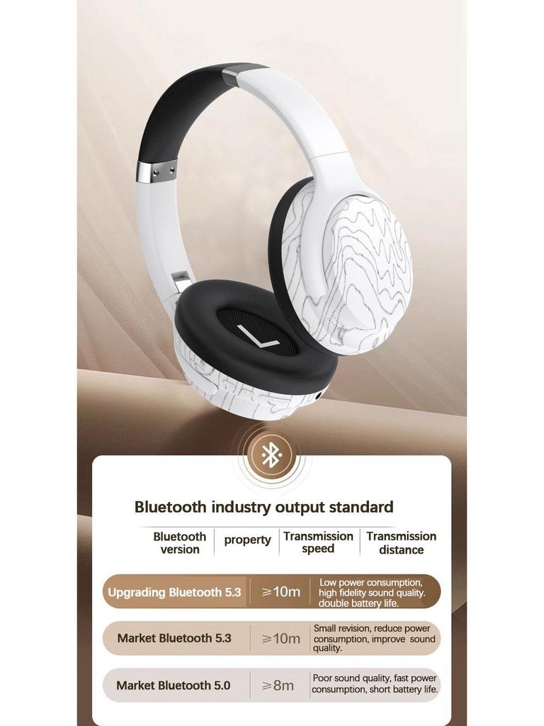 Беспроводные наушники Bluetooth 5.3 с накладными амбушюрами, тремя звуковыми эффектами и слотом для музыкальной карты
