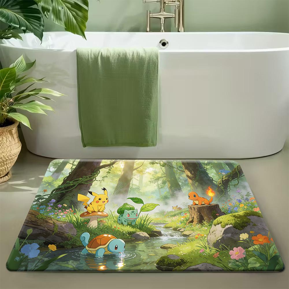DJ Pikachu Street Art Print Non-slip Doormat, Soft Absorbent Floor Mat for Home Entrance Living Room Bedroom Decor Rug